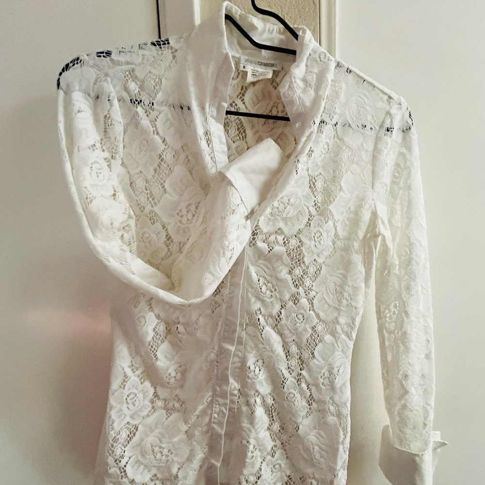 Naracamicie White Lace Button Down Shirt